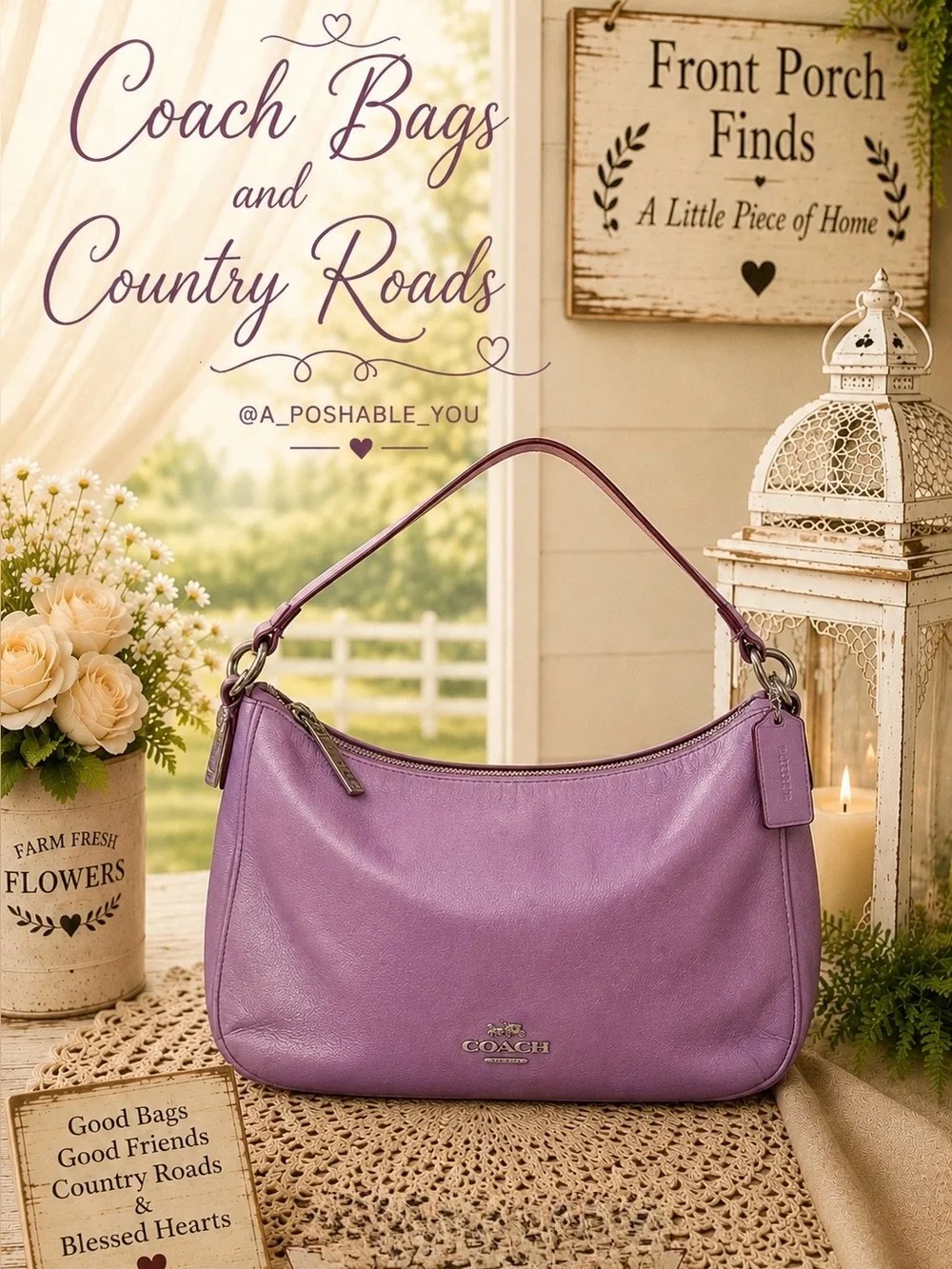 Coach Lavender Leather Shoulder Hobo Bag